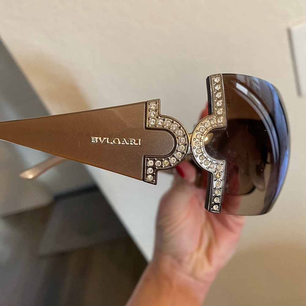 Bvlgari shield tan crystal sunglasses